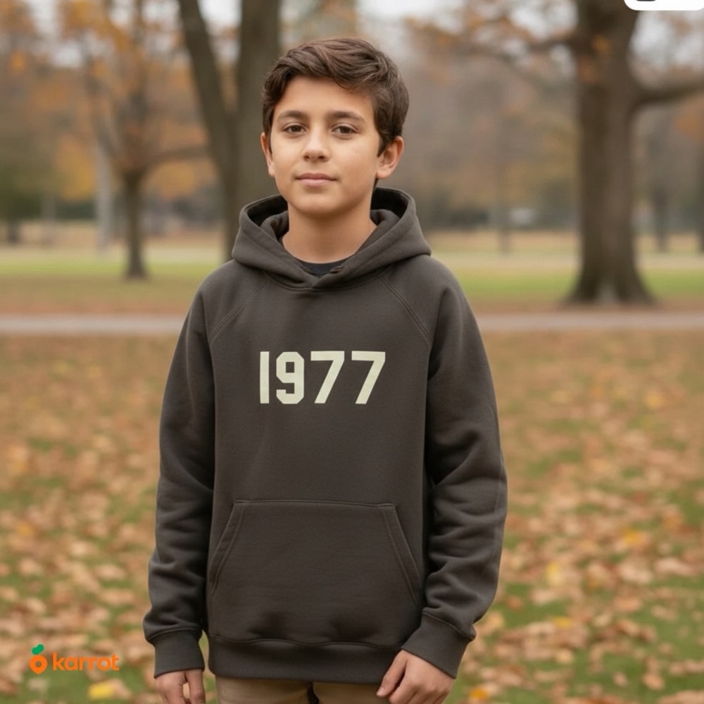 Essentials Black Hoodie with 1977 Design - Picture 7 of 7